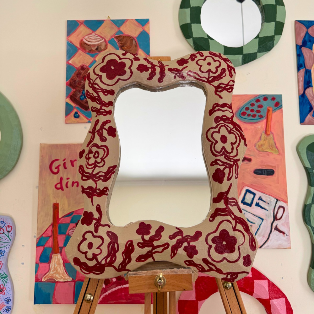 Clothó – Biege and Wine Floral Mirror
